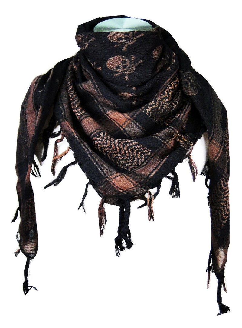 Tapp Collections Premium Skull Pattern Shemagh Head Neck Scarf - Dark Brown/Black - Image 1